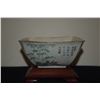 Image 4 : CHINESE SQUARE BOWL, POLYCHROME BAMBOO PAINTING & POEMS; SIGNED W/STAND