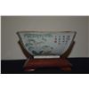 Image 6 : CHINESE SQUARE BOWL, POLYCHROME BAMBOO PAINTING & POEMS; SIGNED W/STAND