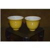 Image 1 : PAIR IMPERIAL YELLOW CUPS, YONG ZHENG REIGN MARK (1723-1735) (2" X 2 1/2") (DOES NOT INCLUDE STAND)