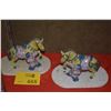 Image 1 : 2 PCS CHINESE CERAMIC FOLK ART SCULPTURES OF HORSE & GROOM, POLYCHROME W/STANDS (6 1/2" X 5 1/2" X 4