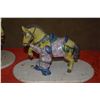 Image 2 : 2 PCS CHINESE CERAMIC FOLK ART SCULPTURES OF HORSE & GROOM, POLYCHROME W/STANDS (6 1/2" X 5 1/2" X 4