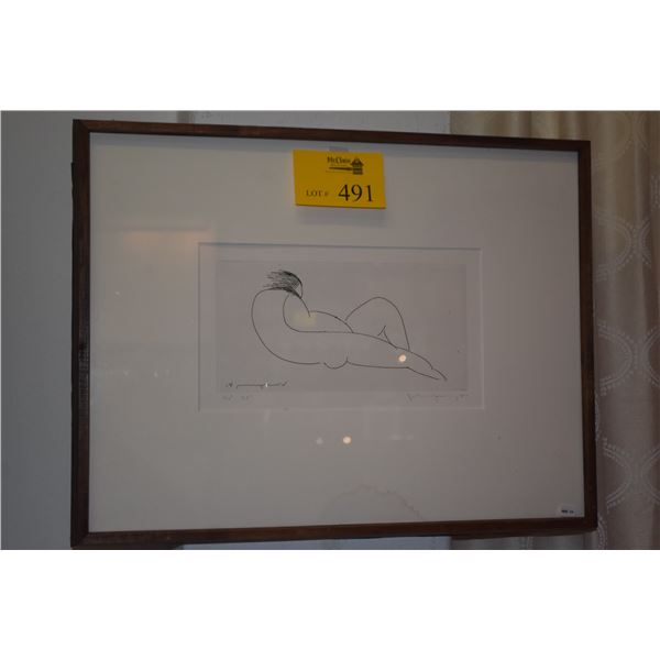 KOA FRAMED JOHN YOUNG "NUDE" PRINT, ED. 55; SIGNED JOHN YOUNG '81 (24 1/4" X 19")