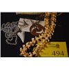 Image 1 : PUAKENIKENI LEI; SIGNED LANI, WOOD KORU PENDANT, FAUX SHARK'S TOOTH, SHELL NECKLACE & KAHELELANI CAR