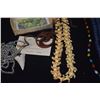 Image 5 : PUAKENIKENI LEI; SIGNED LANI, WOOD KORU PENDANT, FAUX SHARK'S TOOTH, SHELL NECKLACE & KAHELELANI CAR