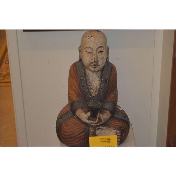 WOODEN SEATED MONK W/PAINTED FEATURES (17")
