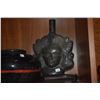 Image 4 : BALINESE HAND-CARVED WOOD SCULPTURE ON STAND, BURNISHED BLACKWARE POTTERY VESSEL, ART GLASS VASE W/C