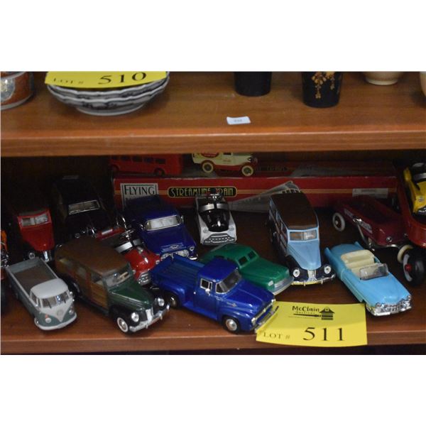 COLLECTION OF MODEL CARS, MOTORCYCLE, WAGON & TRAIN (18 PCS)
