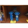 Image 1 : MID CENTURY BLACK CERAMIC VASE & 2 BLUE BITOSSI CANDLE HOLDERS (3 PCS)