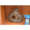 Image 2 : MID CENTURY BLACK CERAMIC VASE & 2 BLUE BITOSSI CANDLE HOLDERS (3 PCS)