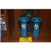 Image 3 : MID CENTURY BLACK CERAMIC VASE & 2 BLUE BITOSSI CANDLE HOLDERS (3 PCS)