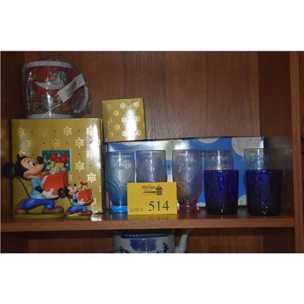DISNEY FIGURINES, LARGE DISNEY MUG & DISNEY GLASSES (10 PCS)