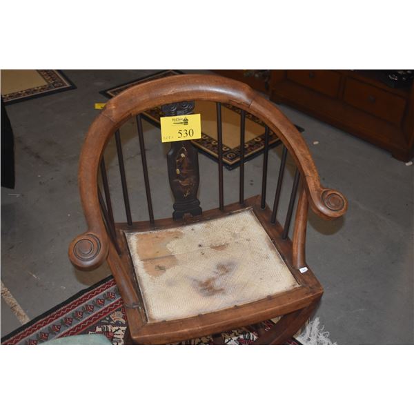 PAIR EARLY 20TH C. CHINESE HORSESHOE BACK CHAIRS W/CROSS LEG DESIGN & INLAID BACK SPLATS (PAIR)