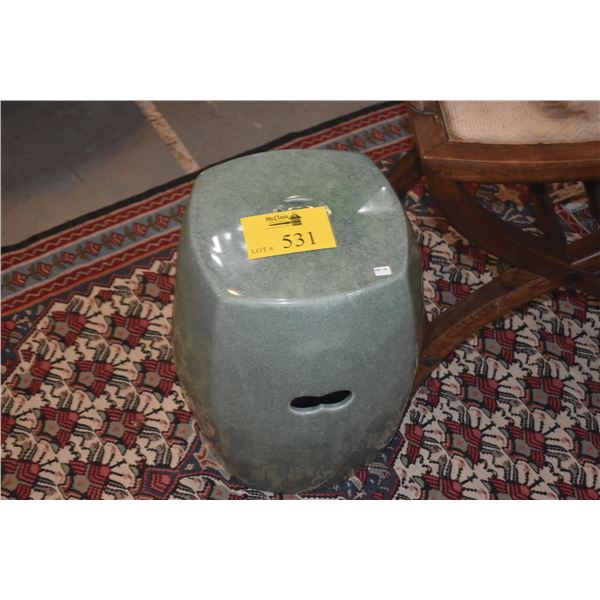 GREEN CERAMIC GARDEN STOOL (12" X 12" X 18")