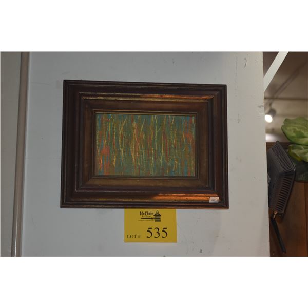 FRAMED ABSTRACT PAINTING ON BOARD (13" MX 10")
