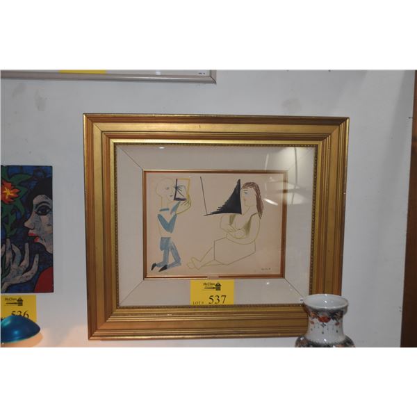 FRAMED PICASSO LITHOGRAPH, 1954, "LA COMEDIE HUMAINE" (24" X 21")