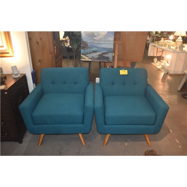 PAIR UPHOLSTERED TEAL ARM CHAIRS (PAIR)