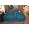 Image 1 : PAIR UPHOLSTERED TEAL ARM CHAIRS (PAIR)