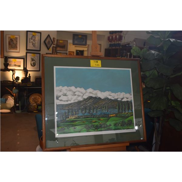 KOA FRAMED LITHOGRAPH, KAPALUA 18TH HOLE"; SIGNED GUY BUFFET (39" X 33 1/2")