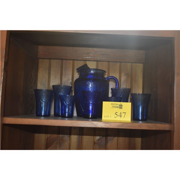 COLLECTION OF HAZEL ATLAS "ROYAL LACE" DEPRESSION GLASS PITCHER W/7 GLASSES (8 PCS)