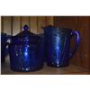 Image 2 : COLLECTION OF COBALT BLUE "ROYAL LACE" DEPRESSION GLASS PITCHERS, BOWLS & COOKIE JAR (6 PCS)