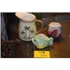 Image 1 : PITCHER W/PALM TREE MOTIF, CERAMIC FISH SCOURING PAD HOLDER & ROYAL COPLEY POTTERY PLANTER W/FIG LEA