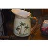 Image 2 : PITCHER W/PALM TREE MOTIF, CERAMIC FISH SCOURING PAD HOLDER & ROYAL COPLEY POTTERY PLANTER W/FIG LEA