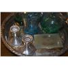 Image 2 : MIXED LOT: STERLING CANDLE HOLDERS, GLASS DECANTERS, SILVER BOX & MEDICINE BOTTLE (DOES NOT INCLUDE 