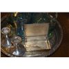 Image 3 : MIXED LOT: STERLING CANDLE HOLDERS, GLASS DECANTERS, SILVER BOX & MEDICINE BOTTLE (DOES NOT INCLUDE 