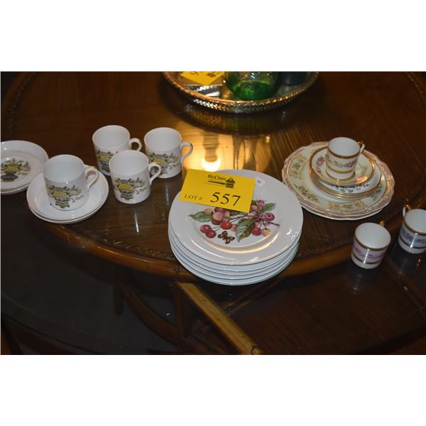 RICHARD LIMOGES FRANCE SALAD/DESSERT ORCHARD FRUIT & BUTTERFLY PLATES, SPODE & LIMOGES DEMITASSE CUP