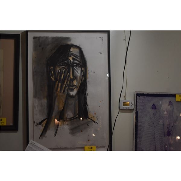 FRAMED DAVID BATES KATRINA PORTRAIT XVI 2006-7, WATERCOLOR & CHARCOAL ON PAPER (31" X 46")