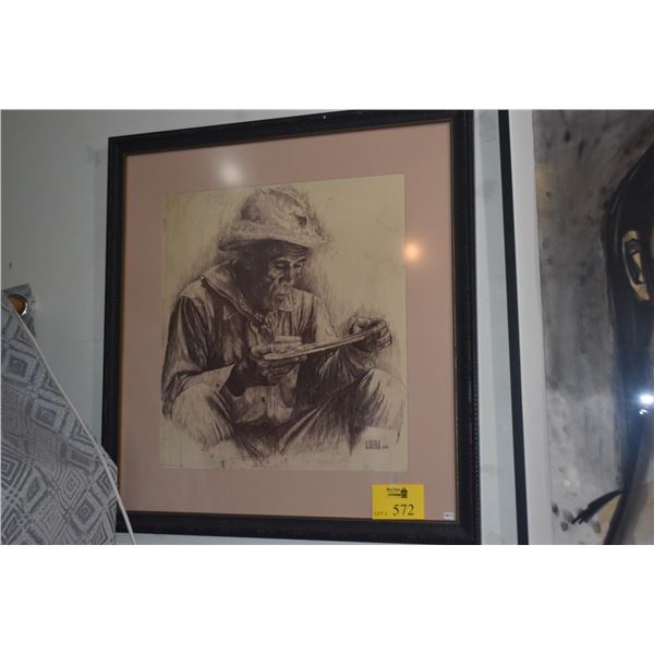 FRAMED ANTHONY GRUERIO PENCIL DRAWING, PANIOLO (21 3/4" X 23 7/8")