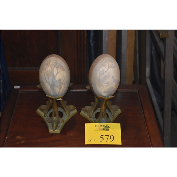 CARVED EMU EGGS ON STANDS (2 PCS)
