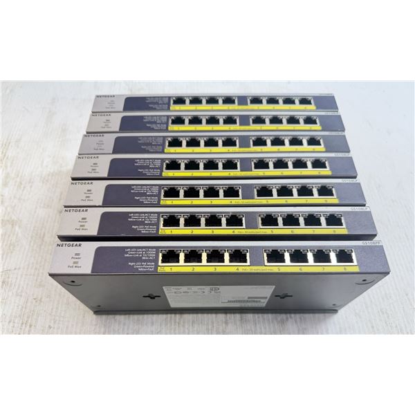 Lot of (7) NETGEAR #GS108LP & #GS108PP 8 Port Unmanaged Switches