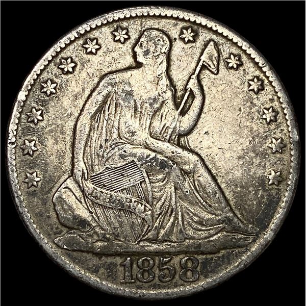 1858-O Silver Seated Liberty Half Dollar ABOUT UNCIRCULATED