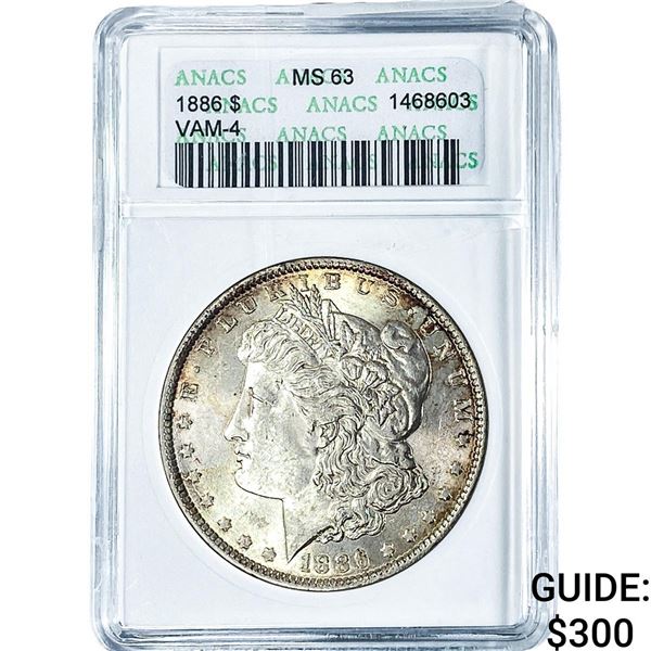 1886 Morgan Silver Dollar ANACS MS63 VAM-4