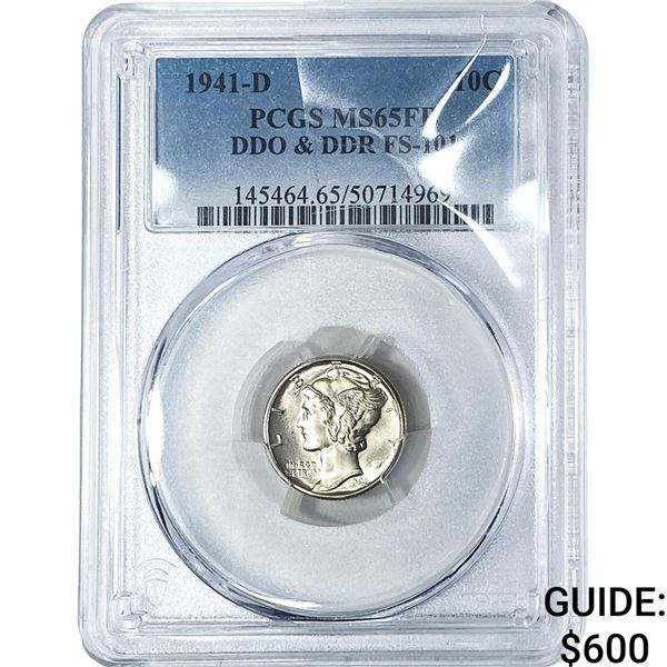 1941-D Mercury Silver Dime PCGS MS65 FB DDO&DDR FS-101