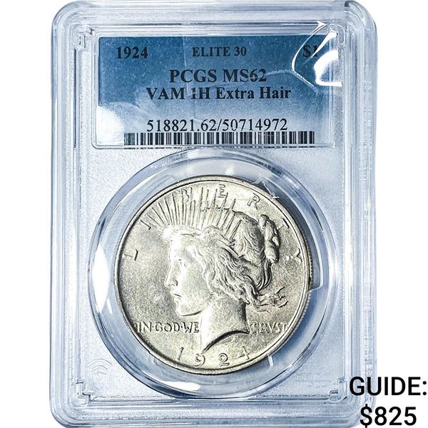 1924 Silver Peace Dollar PCGS MS62 VAM 1H Extra Hair