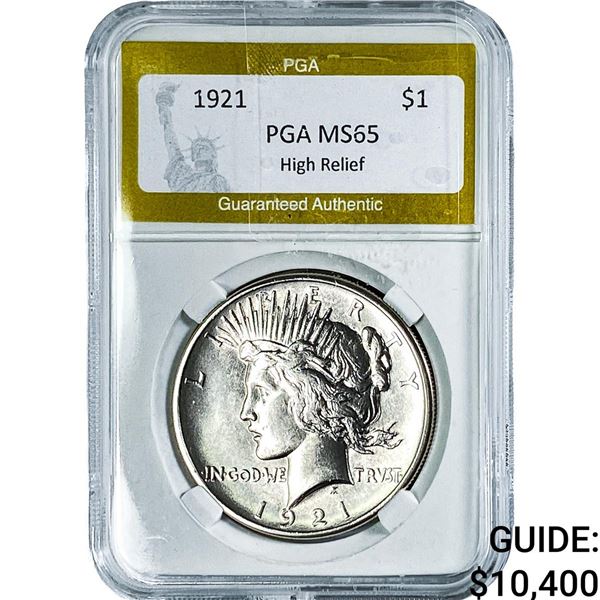 1921 Silver Peace Dollar PGA MS65 High Relief