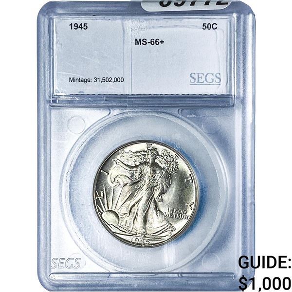 1945 Walking Liberty Half Dollar SEGS MS66+