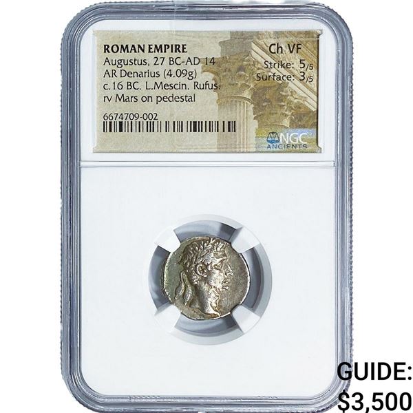 Roman Augustus, 27 BC-AD 14 Silver Denarius NGC Ch VF