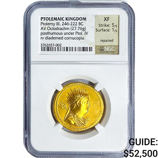 Ptolemaic Ptolemy III, 246-222 BC Gold Octodrachm NGC XF