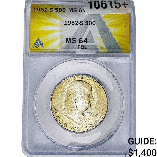 1952-S Franklin Half Dollar ANACS MS64 FBL