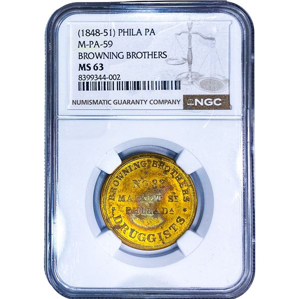 1848-51 Phila PA M-PA-59 Browing Brothers NGC MS63