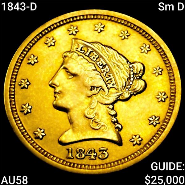1843-D Sm D $2.50 Gold Quarter Eagle CHOICE AU