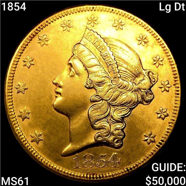 1854 Lg Dt $20 Gold Double Eagle