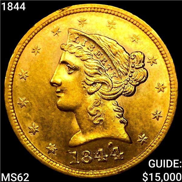 1844 $5 Gold Half Eagle