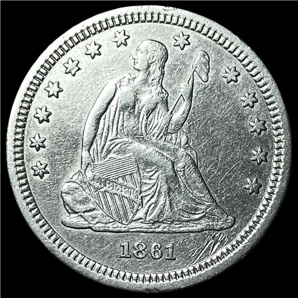 1861 Silver Seated Liberty Quarter CLOSELY  UNCIRCULATED