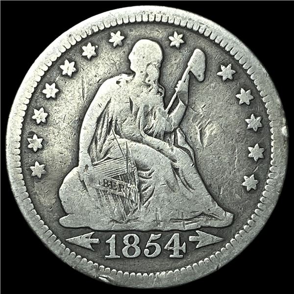 1854 Arrows Seated Liberty Quarter LIGHTLY  CIRCULATED