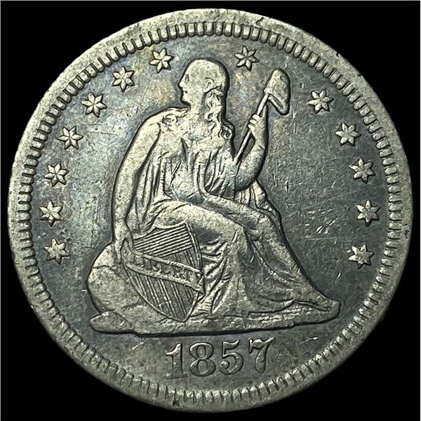 1857-O Silver Seated Liberty Quarter ABOUT UNCIRCULATED
