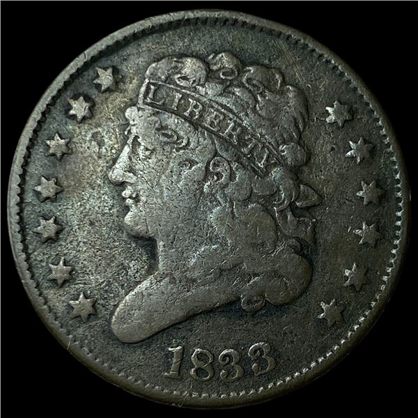1833 Copper Half Cent LIGHTLY CIRCULATED